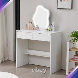 Coiffeuse avec ensemble de vanité à 2 tiroirs, coiffeuse blanche avec miroir éclairé à LED