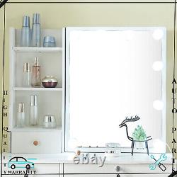 Coiffeuse avec miroir blanc, 6 tiroirs et étagères cachées pour chambre de femmes et filles