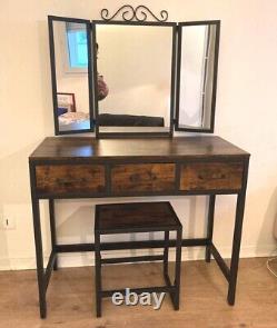 Coiffeuse avec miroir et tabouret, ensemble de maquillage de vanité avec 3 tiroirs, bureau de chambre