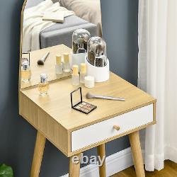 Coiffeuse avec miroir et tiroir, table de toilette pour chambre à coucher, naturelle