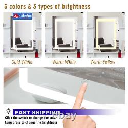 Coiffeuse blanche avec 2 tiroirs, miroir avec LED et tabouret pour chambre