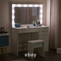 Coiffeuse blanche avec bureau de maquillage LED en MDF avec 4 tiroirs Chambre moderne