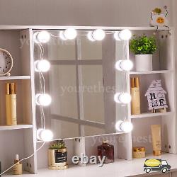 Coiffeuse blanche avec miroir à LED, 10 étagères de rangement, bureau de maquillage.