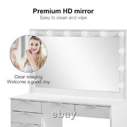 Coiffeuse blanche en MDF avec miroir à LED, 4 tiroirs, 1 porte - Cadeau de chambre à coucher Nouveau