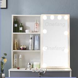 Coiffeuse de chambre avec miroir éclairé à LED et grand plateau