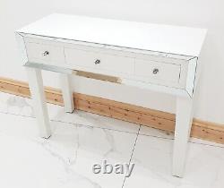 Coiffeuse en verre blanc avec miroir - Table de toilette - Coiffeuse console - Station de toilette