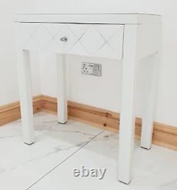 Coiffeuse en verre blanc avec miroir d'entrée et bureau de toilette gain de place