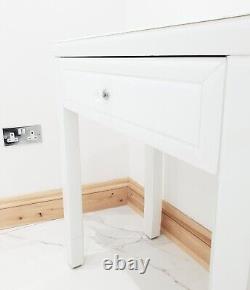 Coiffeuse en verre blanc avec miroir pour l'entrée - Console bureau gain de place