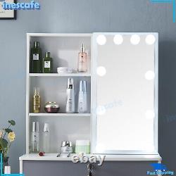 Coiffeuse moderne avec miroir à éclairage LED, bureau/vanité avec tabouret et tiroirs de maquillage