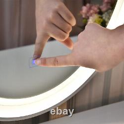 Coiffeuse moderne avec miroir ovale éclairé à LED et tiroir