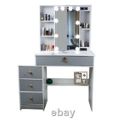 Dressing Moderne Avec Led Lights Mirror Makeup Desk Stool & 4 Drawers Set