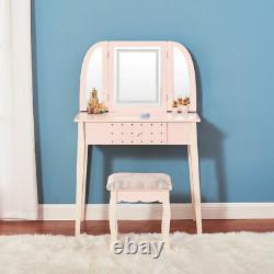 Dressing Table Makeup Desk Withled Light Mirror & 4 Drawer, Stool Bedroom Pink Uk