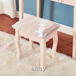 Dressing Table Makeup Desk Withled Light Mirror & 4 Drawer, Stool Bedroom Pink Uk