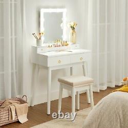 Dressing Table Set Makeup Vanity Table With Mirror/light Bulbs White Rdt192w01