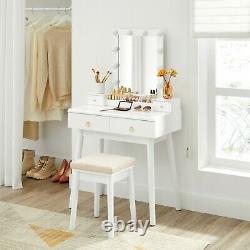 Dressing Table Set Makeup Vanity Table With Mirror/light Bulbs White Rdt192w01