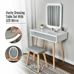 Elecwish Dressing Table Makeup Desk Vanity Led Light Mirror Set Wood Maison