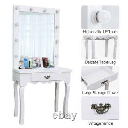 Ensemble de coiffeuse blanche avec miroir à tiroirs à lumières LED pour chambre à coucher, bureau de maquillage à domicile.