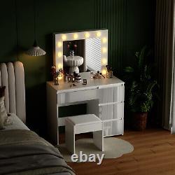 Ensemble de coiffeuse de vanité avec miroir LED, finition brillante, 4 tiroirs, coiffeuse de maquillage pour chambre à coucher