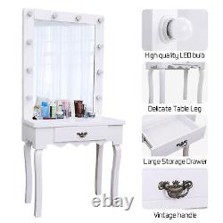 Ensemble de table de maquillage Hollywood Vanity avec miroir éclairé 10 LED Coiffeuse Bureau