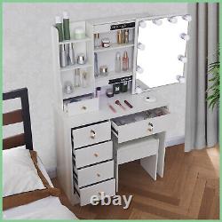 Ensemble de table de maquillage YAMISSI avec miroir à 10 lumières LED, étagères de rangement et tiroirs