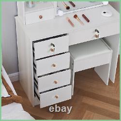 Ensemble de table de maquillage YAMISSI avec miroir à 10 lumières LED, étagères de rangement et tiroirs