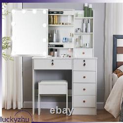 Ensemble de table de maquillage de vanité blanche avec miroir éclairé par 10 LED Table de maquillage de chambre au Royaume-Uni