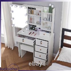 Ensemble de table de maquillage de vanité blanche avec miroir éclairé par 10 LED Table de maquillage de chambre au Royaume-Uni