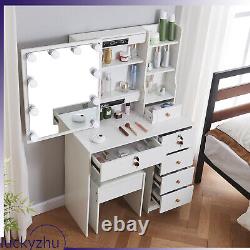 Ensemble de table de maquillage de vanité blanche avec miroir éclairé par 10 LED Table de maquillage de chambre au Royaume-Uni