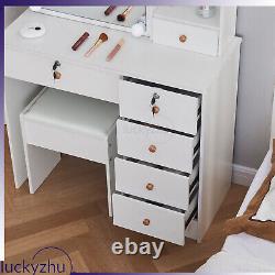 Ensemble de table de maquillage de vanité blanche avec miroir éclairé par 10 LED Table de maquillage de chambre au Royaume-Uni