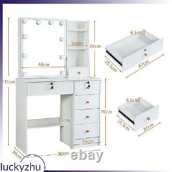 Ensemble de table de maquillage de vanité blanche avec miroir éclairé par 10 LED Table de maquillage de chambre au Royaume-Uni