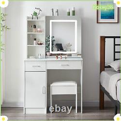 Ensemble de table de toilette avec miroir coulissant et bande lumineuse LED pour la chambre à coucher