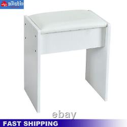 Ensemble de table de toilette blanche avec miroir éclairé à LED, 5 tiroirs, tabouret et coiffeuse.