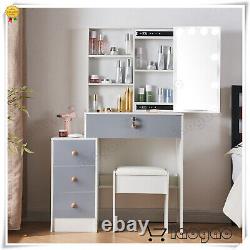 Ensemble de table de toilette moderne en bois avec miroir, bureau de maquillage et tiroirs avec tabouret
