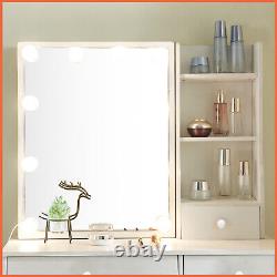 Ensemble de vanité de table de toilette à miroir coulissant à LED avec tabouret de rangement 6 tiroirs étagère