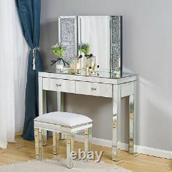 Gorgeous Mirrored Dressing Table Glass 2 Tiroirs Vanity Table / Stool Mirror Nouveau