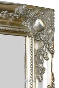 Grand Miroir Argenté Orné Style Shabby Chic pour Mur, Longueur 4 pieds 6 pouces X Largeur 1 pied 6 pouces, 135 X 45 cm