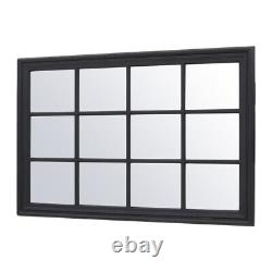 Grand miroir de fenêtre rectangulaire noir pour jardin en bois massif et verre intérieur 120x80cm