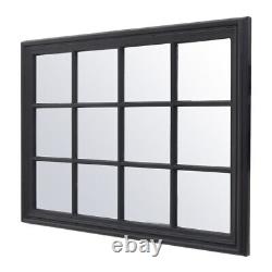 Grand miroir de fenêtre rectangulaire noir pour jardin en bois massif et verre intérieur 120x80cm