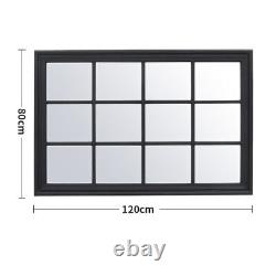 Grand miroir de fenêtre rectangulaire noir pour jardin en bois massif et verre intérieur 120x80cm