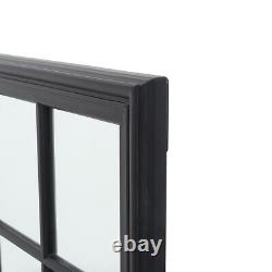 Grand miroir de fenêtre rectangulaire noir pour jardin en bois massif et verre intérieur 120x80cm