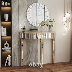 Grande table console en demi-lune avec miroir argenté biseauté
