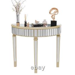Grande table console en demi-lune avec miroir argenté biseauté