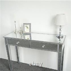 Grande table de toilette en verre avec 2 tiroirs et miroir, table de maquillage console coiffeuse.