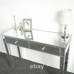 Grande table de toilette en verre avec 2 tiroirs et miroir, table de maquillage console coiffeuse.