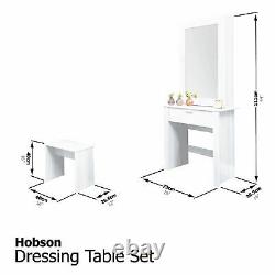 Hobson Mirrored Dressing Table Set Unité De Maquillage Dressing Bureau Tiroir & Tabouret Blanc