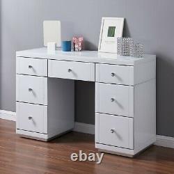 Hollywood Coiffeuse Blanc En Verre 7 Tiroirs Vanity Commode Chambre Moderne