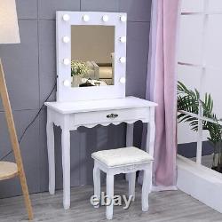 Hollywood Mirror Dressing Table Avec Led Light Mirror Vanity Makeup Desk Set De Tabouret
