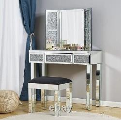 Luxury Crystal Diamond Effet Dressing Table & Miroir Makeup Vanity Desk Tiroir