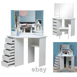 Meubles Miroir Table De Dressing En Verre Avec Commode Console Vanity Chambre À Coucher Blanc
