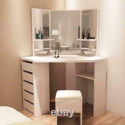 Meubles Miroir Table De Dressing En Verre Avec Commode Console Vanity Chambre À Coucher Blanc